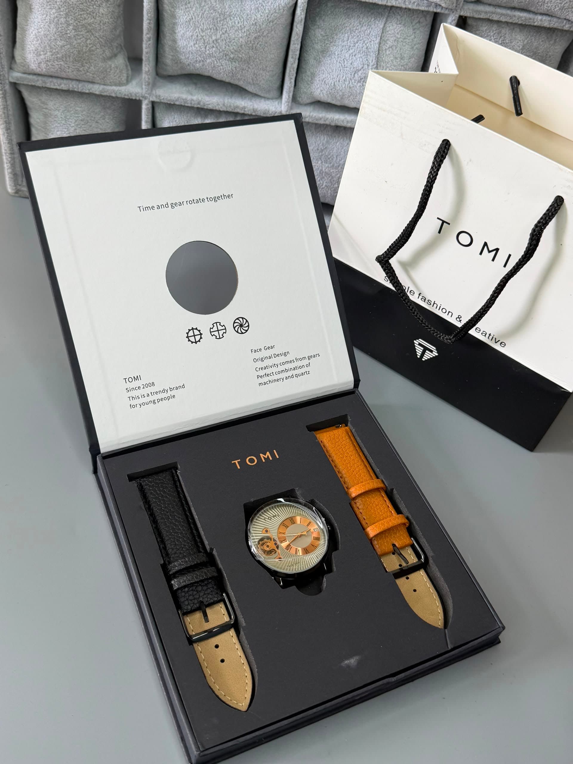 ⌚ Coffret TOMI Signature – Montre Premium avec 2 Bracelets Interchangeables